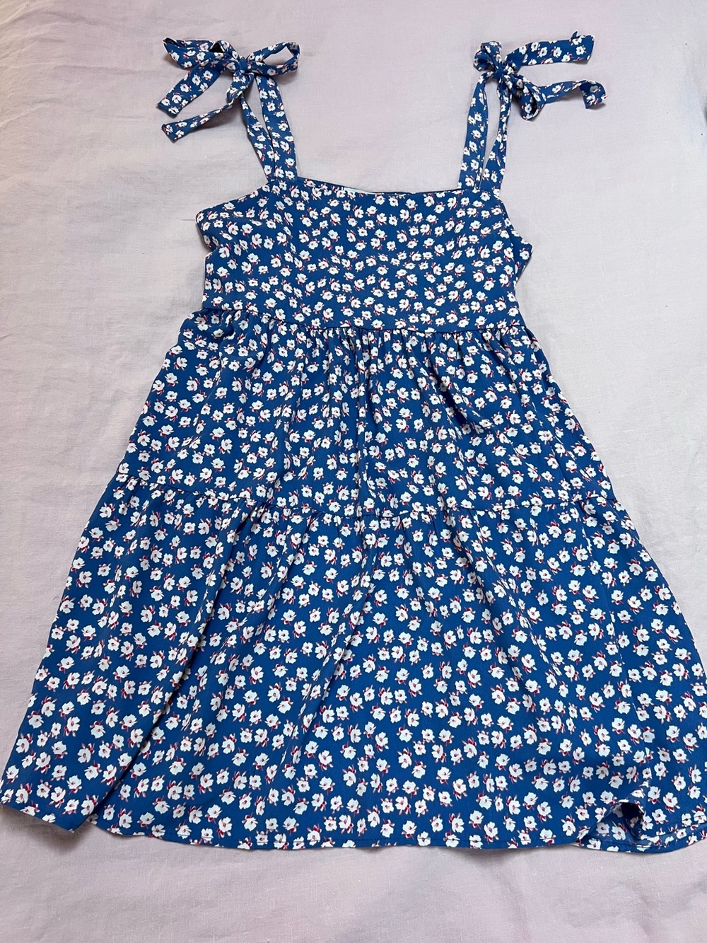 Audrey 3+1 Blue and Pink Floral Babydoll Dress. Size M